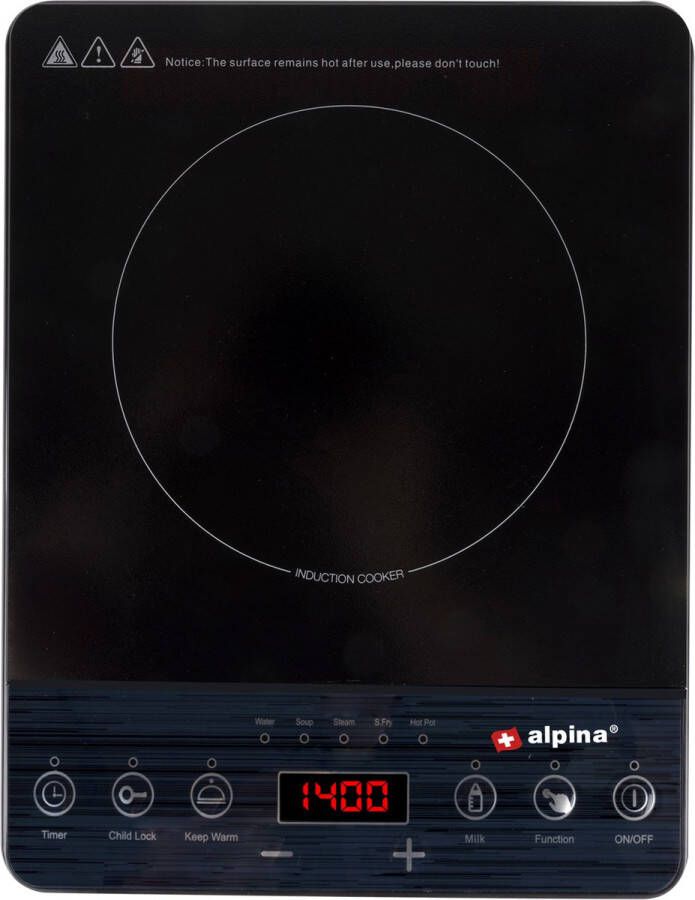 Alpina Inductieplaat 1-Pits Kookplaat 2000 W Zwart