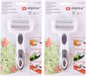 Alpina Kitchen & Home 2x Zwarte draaibare dunschillers aardappelmesjes 15 cm Keuken kookgerei Aardappels groente of fruit schillen Dunschilmesjes