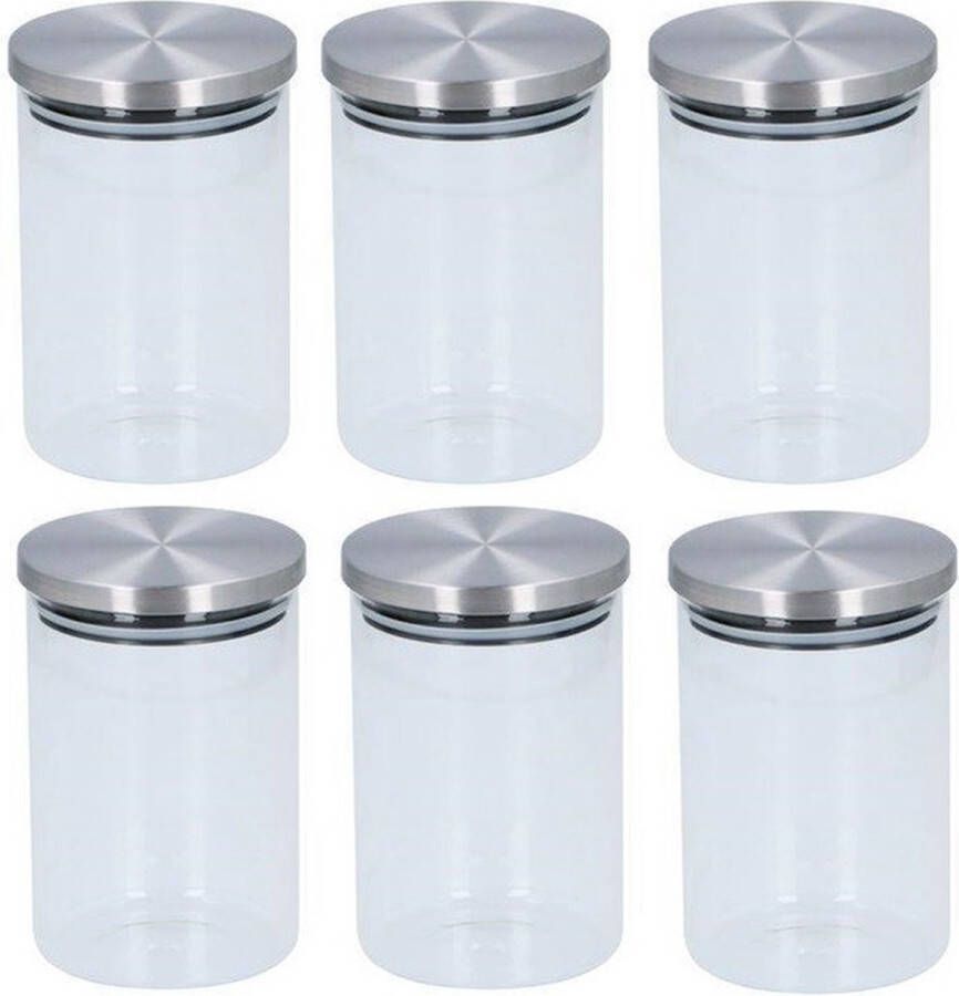 Alpina Kitchen & Home 6x Glazen snoeppot voorraadpot 15 cm 800 ml Voorraadbussen met deksel