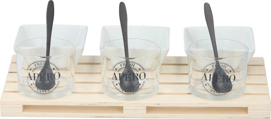 Alpina Amuse aperitief set 10-delig voor 3 personen met vierkante schaaltjes en minipallet tray rechthoek Snack en tapasschal