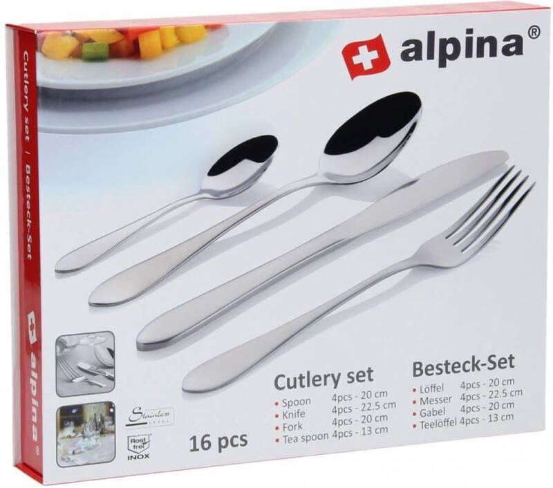 Alpina Kitchen & Home alpina Bestekset 16-delig 4 Personen Vaatwasmachinebestendig RVS