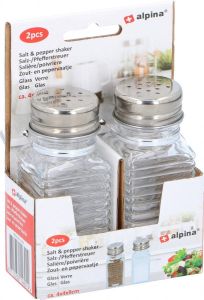 Alpina Kitchen & Home Alpina Zout- En Pepervaatjes Glas rvs Transparant zilver 2 Stuks
