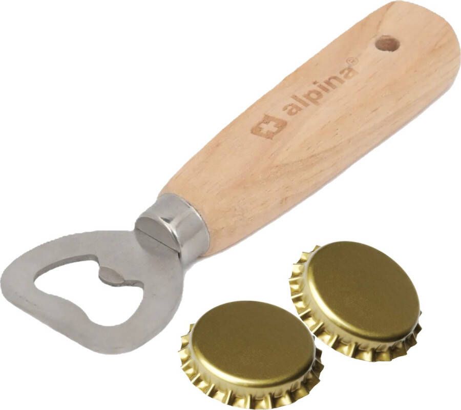 Alpina Kitchen & Home Flessenopener hout metaal 14 cm bierflesje opener