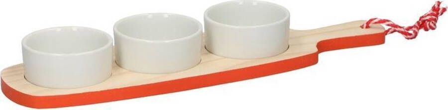 Alpina Tapas serveer plank rood oranje met serveerschaaltjes Serveerplanken
