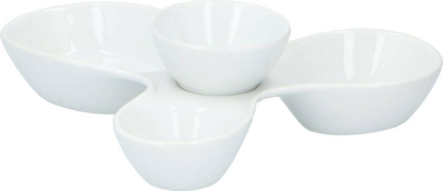 Alpina Kitchen & Home Snack borrelschalen porselein bloem 4-vaks met sausbakje 24 cm Keukenbenodigdheden Serveerschalen met vakken Snacks hapjes serveren