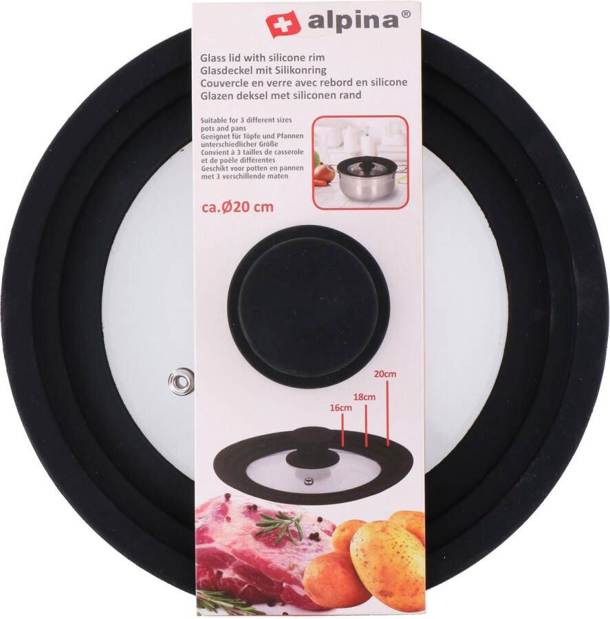 Alpina Kitchen & Home Universele glazen deksel met siliconen rand Voor pannen van Ø16 cm tot 20 cm