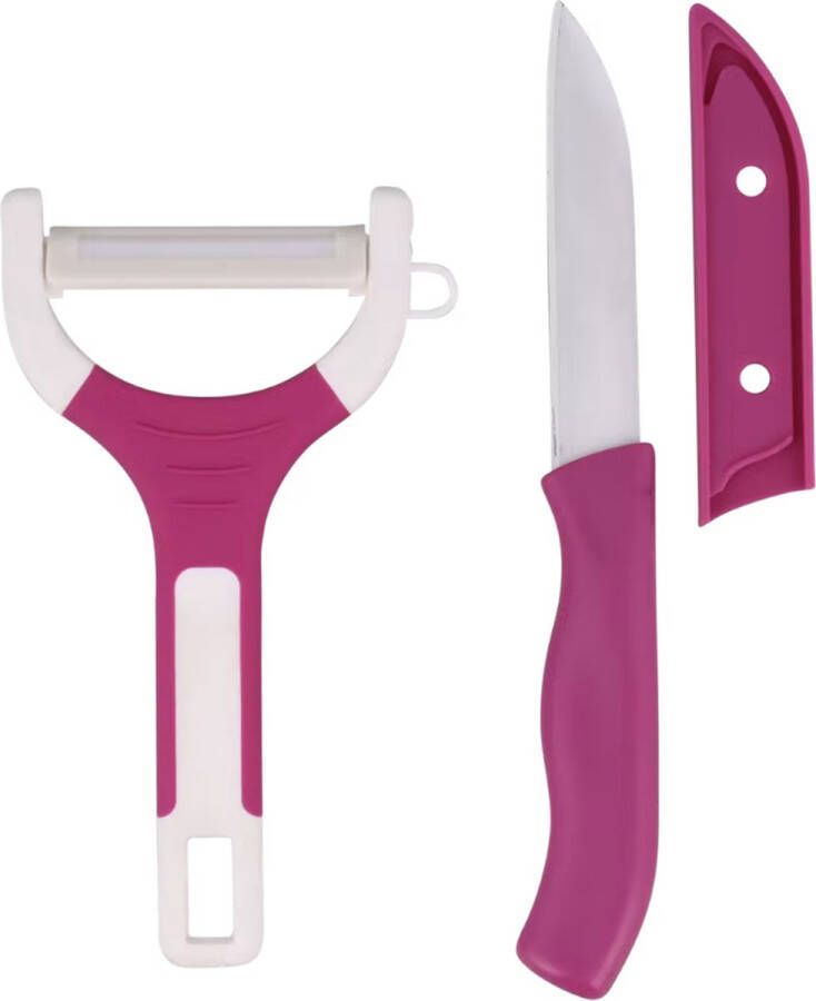 Alpina Knife and Peeler set || Peeler with stainless steel blade || Stainless steel knife || Pink || Schilmessenset
