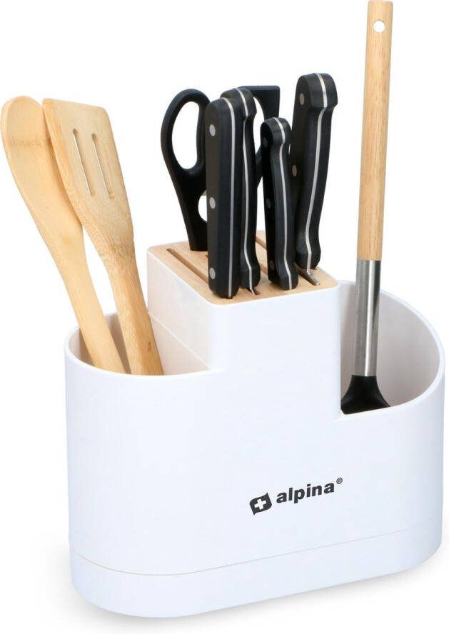 Alpina Messenblok en Keukengerei Houder Keuken Organizers Kunststof Bamboe Wit