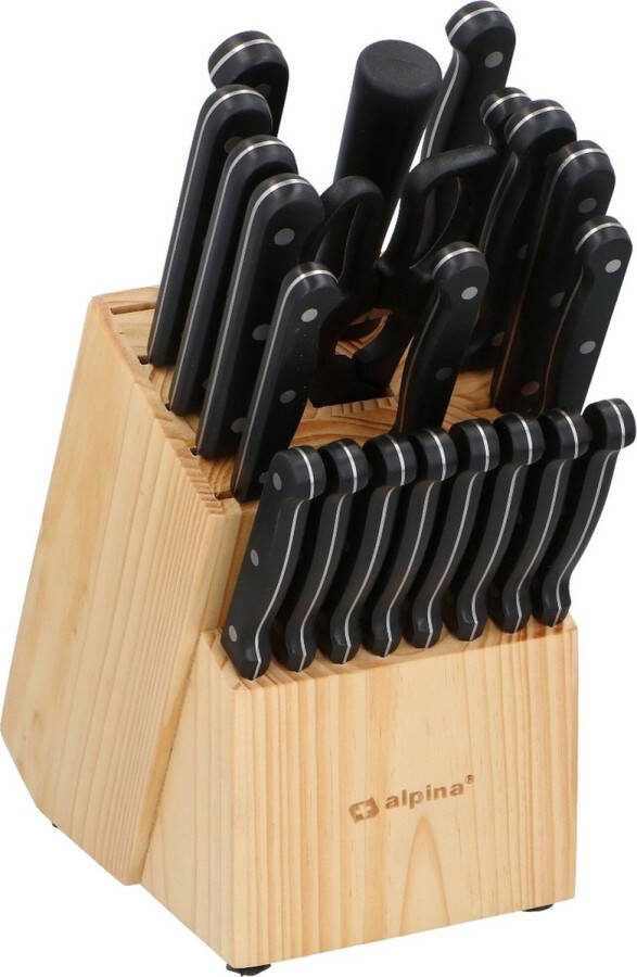 Alpina Messenset RVS POM incl. Houten Messenblok 22-delig
