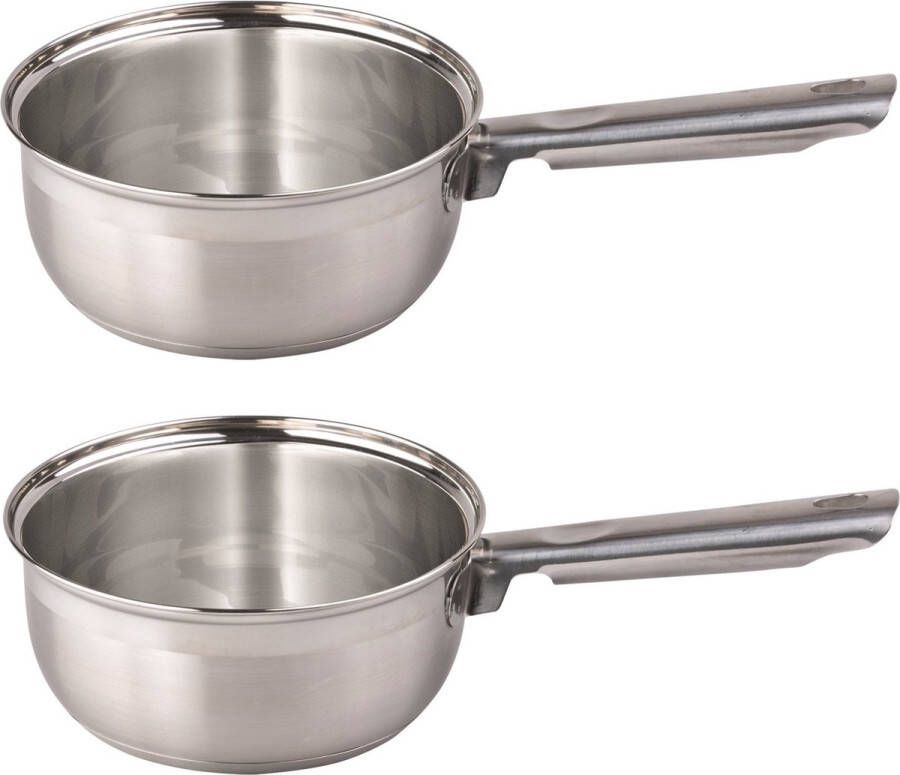 Alpina Set van 2x stuks steelpan sauspan juspan zilver 1 4 liter 16 cm van RVS Geschikt voor alle warmtebronnen Kookpan