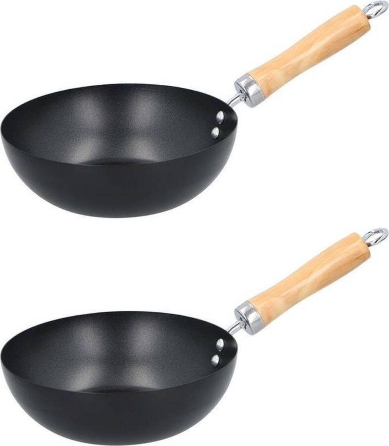 Alpina Set van 2x Wok pan houten handvat 20 cm Met anti-aanbaklaag Steelwok Geschikt voor keramisch halogeen gas en elektrisch Koken Bakken