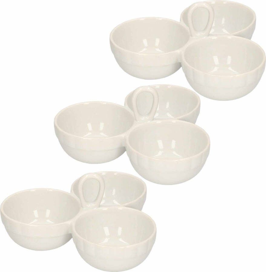Alpina Set van 3x stuks snack borrelschalen porselein bloem 3-vaks 20 cm Keukenbenodigdheden Serveerschalen met vakken Snacks hapjes serveren