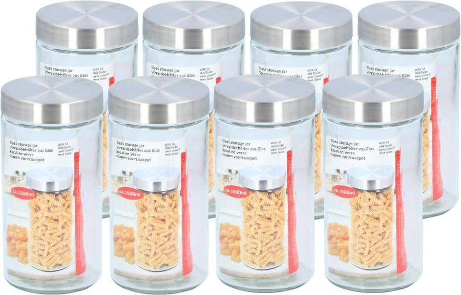 Alpina set van 8x stuks glazen keuken voedsel voorraadpotten 1500 ml 11 x 22 cm luchtdichte deksel