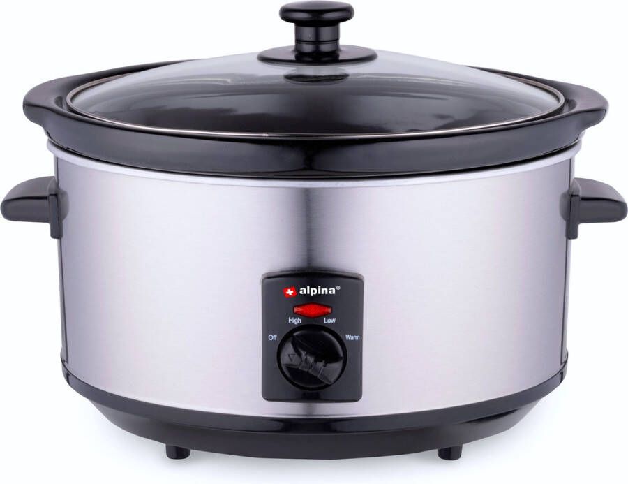 Alpina Slowcooker 3.5 Liter Keramische Binnenpan 3 Warmtestanden RVS