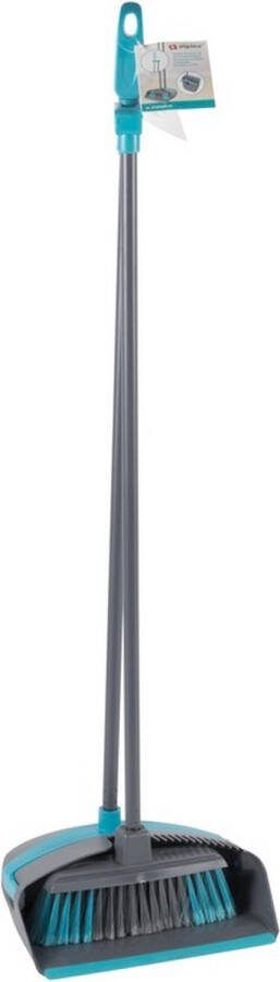 Alpina Stoffer en blik met lange steel blauw grijs kunststof 93 cm bezem vegen