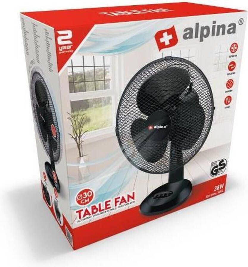 Alpina Tafelventilator – 75º Zwenkfunctie Ø 30 cm – 3 Windsnelheden