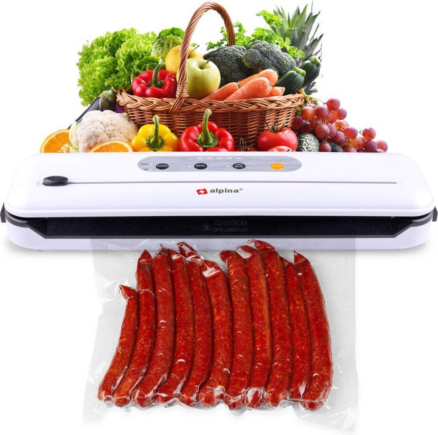 Alpina Vacumeermachine Vacuümsealer voor Voedsel inclusief: Snoer Rol Plastic (20 x 200 cm) 5x Langer Vers Ingebouwde Snijder