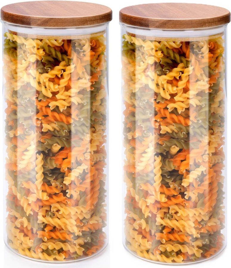 Alpina Voorraadpot bewaarpot Foodking 2x borosilicaat glas 1250 ml glas hout luchtdicht