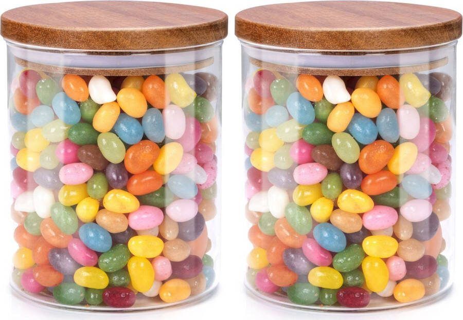 Alpina Voorraadpot bewaarpot Foodking 2x borosilicaat glas 600 ml glas hout D9.5 x H11 cm voedsel bewaren