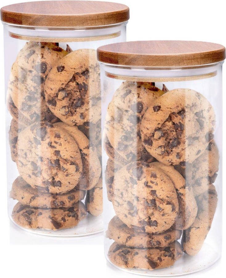 Alpina Voorraadpot bewaarpot Foodking 2x borosilicaat glas 950 ml glas hout luchtdicht