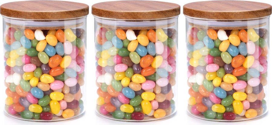 Alpina Voorraadpot bewaarpot Foodking 3x borosilicaat glas 600 ml glas hout D9.5 x H11 cm voedsel bewaren