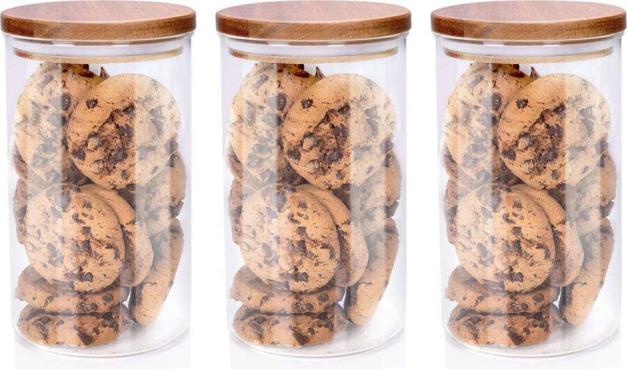 Alpina Voorraadpot bewaarpot Foodking 3x borosilicaat glas 950 ml glas hout D9.5 x H16 cm voedsel bewaren