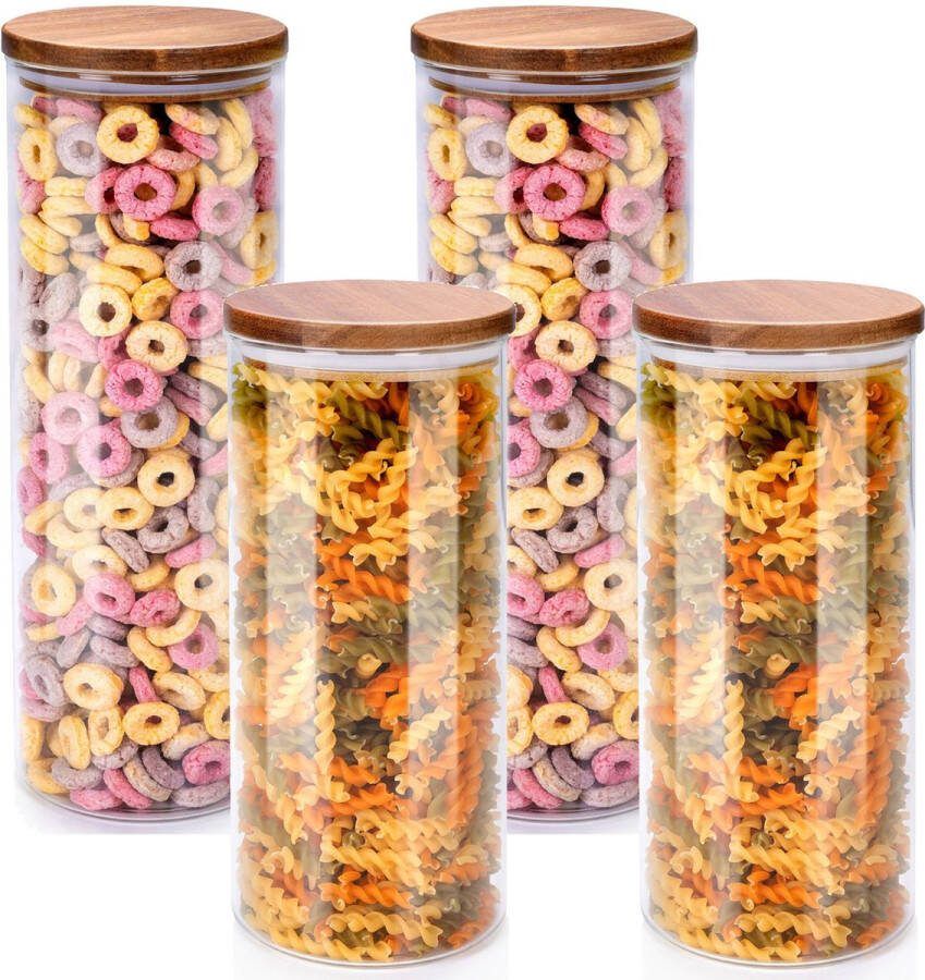 Alpina Voorraadpot bewaarpot Foodking 4-delige set borosilicaat glas 1250 1650 ml glas hout