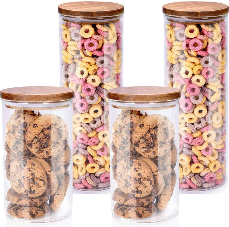Alpina Voorraadpot bewaarpot Foodking 4-delige set borosilicaat glas 950 1650 ml glas hout