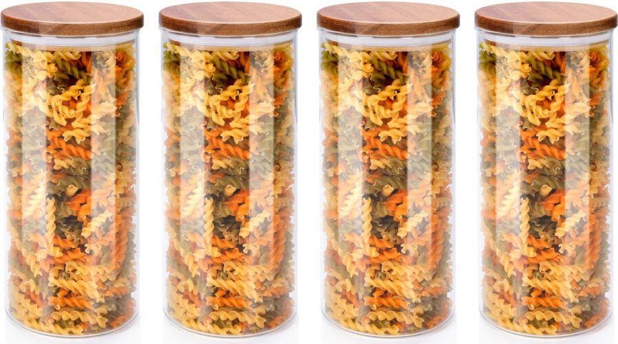 Alpina Voorraadpot bewaarpot Foodking 4x borosilicaat glas 1250 ml glas hout D9.5 x H21 cm voedsel bewaren