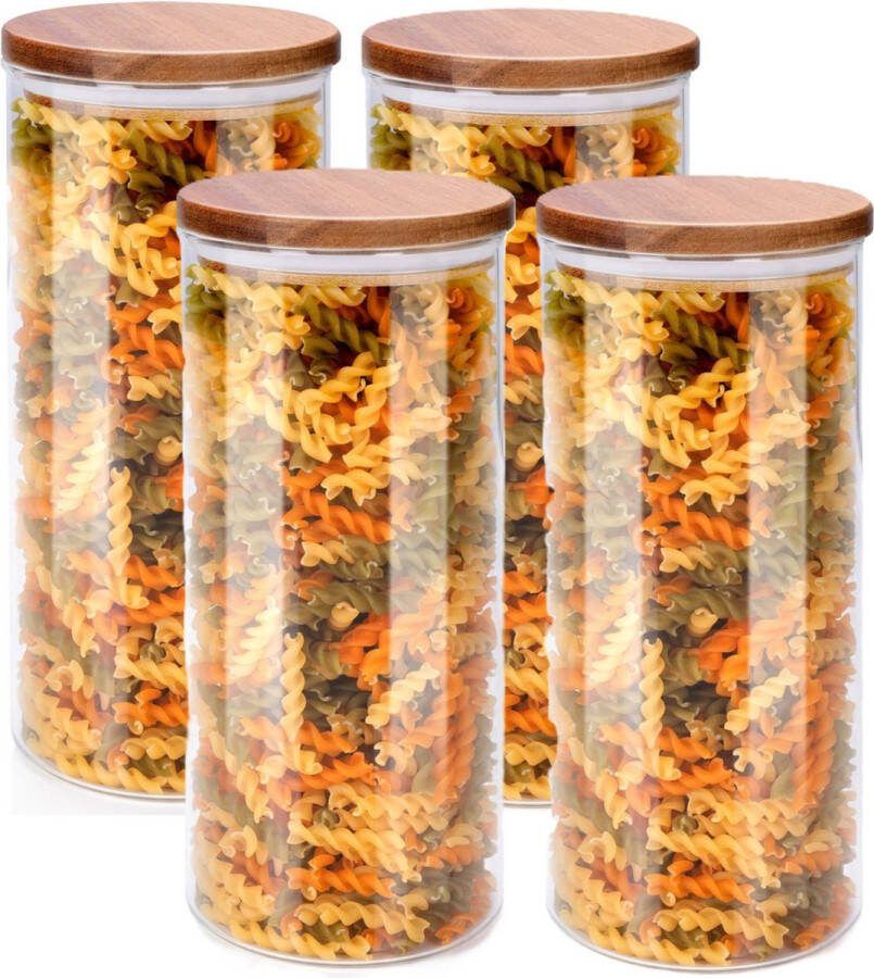 Alpina Voorraadpot bewaarpot Foodking 4x borosilicaat glas 1250 ml glas hout luchtdicht