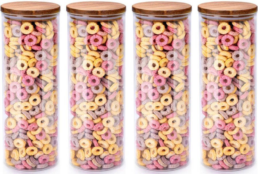 Alpina Voorraadpot bewaarpot Foodking 4x borosilicaat glas 1650 ml glas hout D9.5 x H27 cm voedsel bewaren