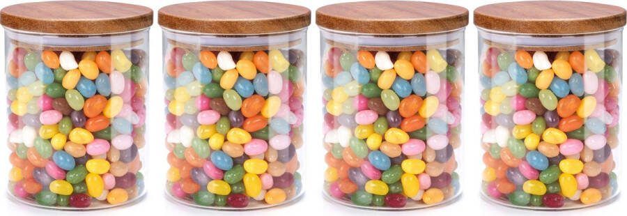 Alpina Voorraadpot bewaarpot Foodking 4x borosilicaat glas 600 ml glas hout D9.5 x H11 cm voedsel bewaren
