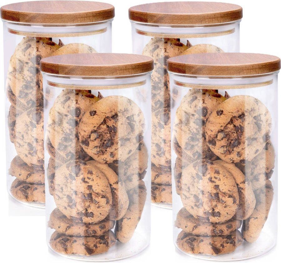 Alpina Voorraadpot bewaarpot Foodking 4x borosilicaat glas 950 ml glas hout luchtdicht