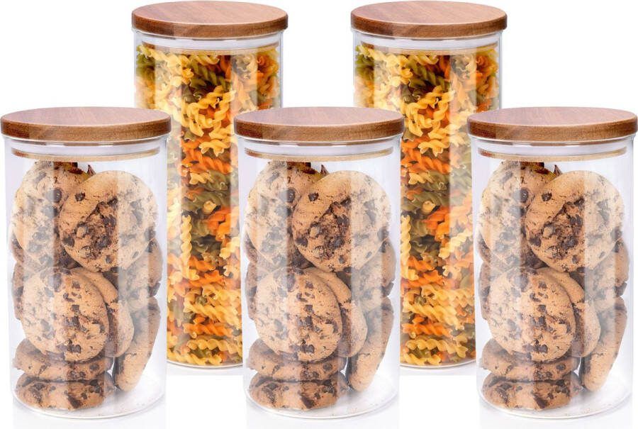 Alpina Voorraadpot bewaarpot Foodking 5-delige set borosilicaat glas 950 1250 ml glas hout