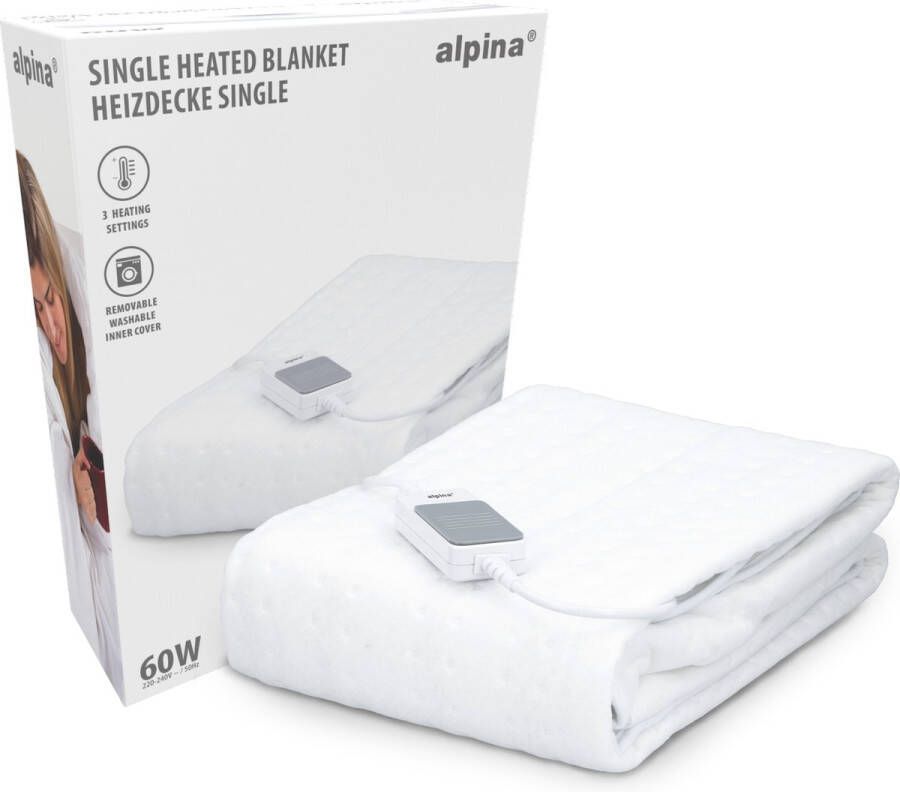 Alpina Warmtedeken 1 Persoons Elektrische Bovendeken Onderdeken 3 Standen Wasbare Elektrische Knuffeldeken Warmte Deken Elektrisch Deken 80x150 cm Wit