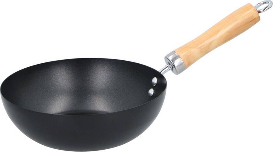 Alpina Wok pan houten handvat 20 cm Met anti-aanbaklaag Steelwok Geschikt voor keramisch halogeen gas en elektrisch Koken Bakken