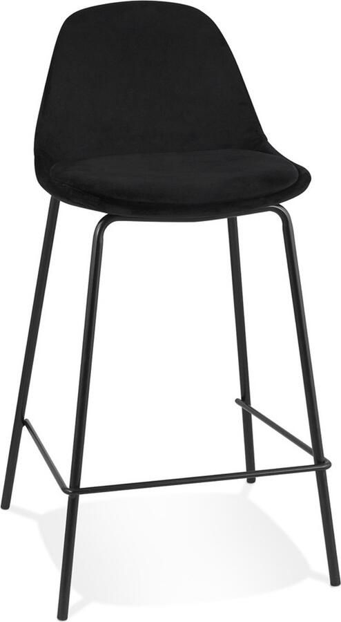 Alterego Design Alterego Halfhoge kruk 'FENTON MINI' van zwart velours met zwarte metalen poten