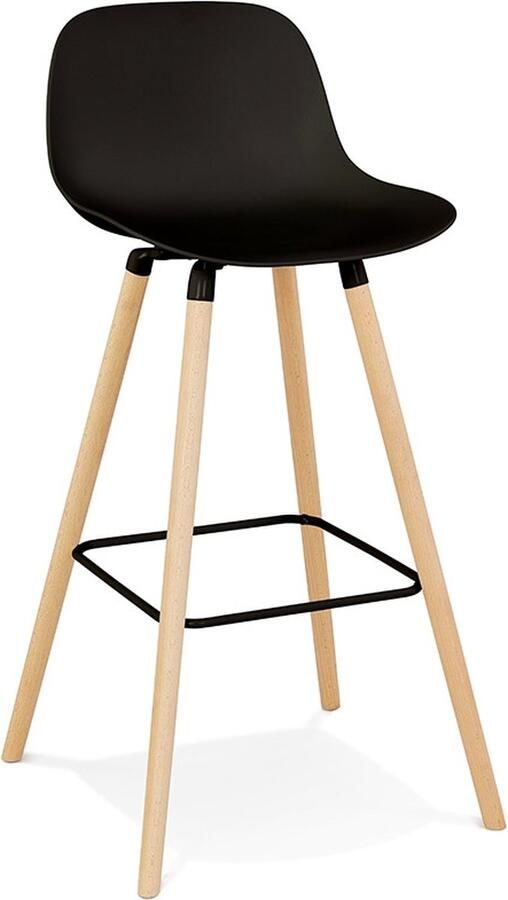 Alterego Design Alterego Halfhoge zwarte kruk 'TATSU MINI' met poten van natuurlijk hout