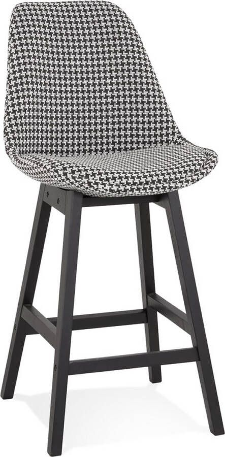 Alterego Design Alterego Halfhoge design barkruk 'MORISS MINI' in pied-de-poule-print stof en poten in zwart hout