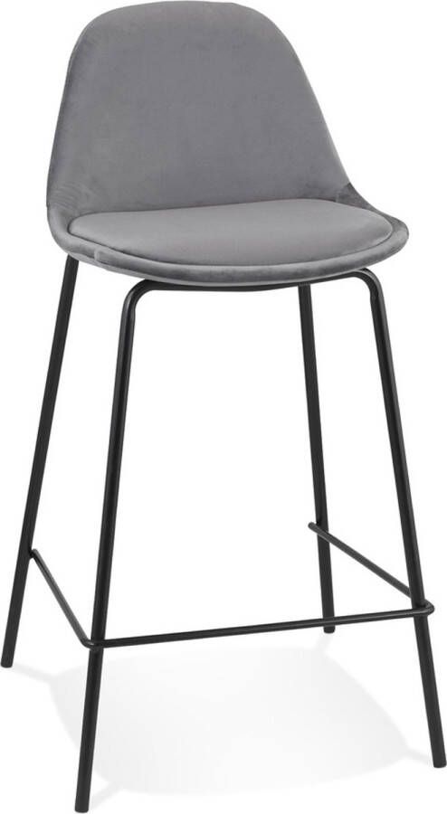 Alterego Design Alterego Halfhoge kruk 'FENTON MINI' van grijs velours met zwarte metalen poten