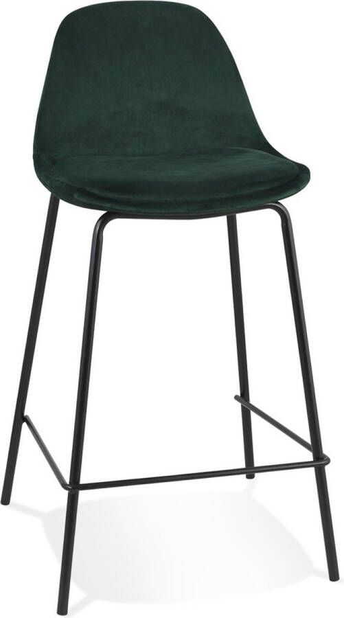 Alterego Design Alterego Halfhoge kruk 'FENTON MINI' van groen velours met zwarte metalen poten