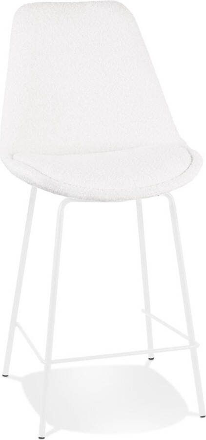 Alterego Design Alterego Halfhoge kruk 'LEONIE MINI' van witte badstof met witte metalen poten