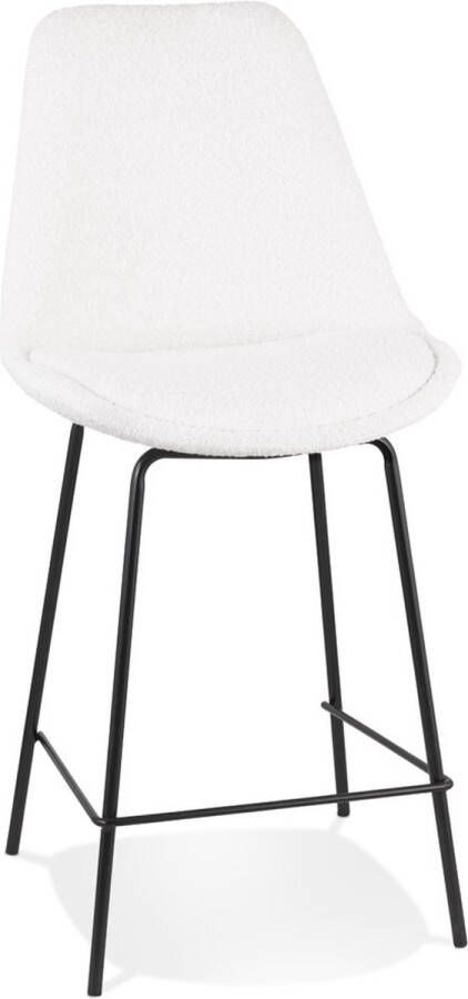 Alterego Design Alterego Halfhoge kruk 'LEONIE MINI' van witte badstof met zwarte metalen poten