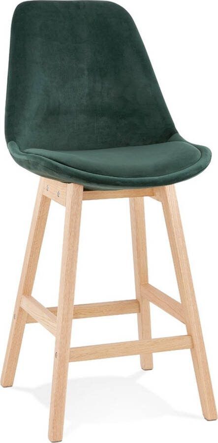Alterego Design Alterego Halfhoge kruk 'MORISS MINI' in fluweel groen met poten in natuurlijk hout