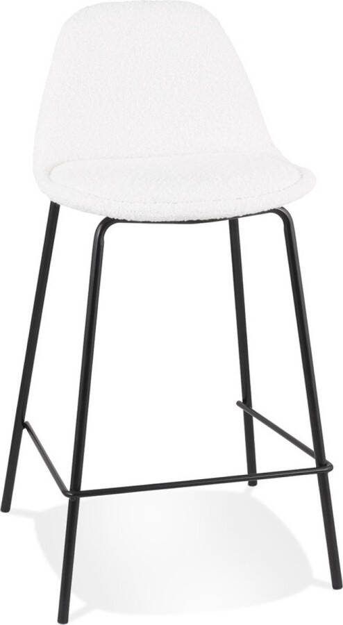 Alterego Design Alterego Halfhoge kruk 'PLUMAR MINI' van witte badstof met zwarte metalen poten