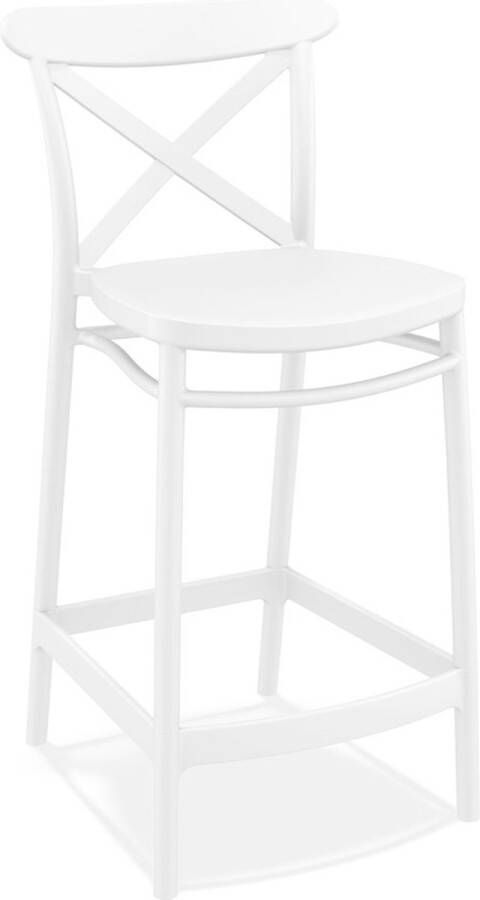 Alterego Design Alterego Halfhoge witte barkruk 'BERLIOZ MINI' in retro stijl