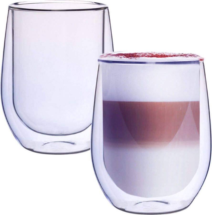 Altom Design Blauwe Dubbelwandige Koffieglazen Dubbelwandige Theeglazen Cappuccino Glazen 300ML Set Van 4