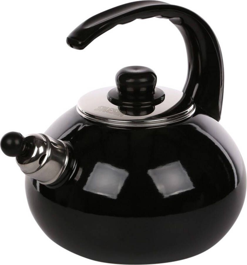 Altom Design Czajnik handgemaakte fluitketel emaille zwart 2.5 liter waterketel geschikt voor alle warmtebronnen handcrafted retro black