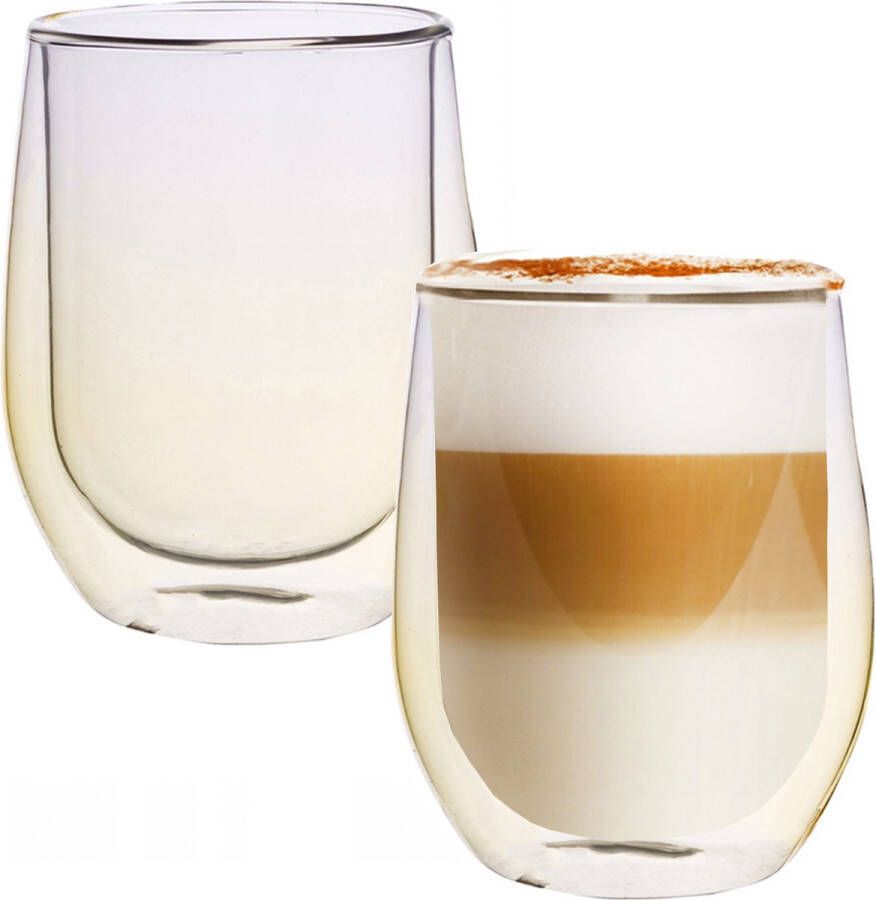 Altom Design Gele Dubbelwandige Koffieglazen Dubbelwandige Theeglazen Cappuccino Glazen 300ML Set Van 4