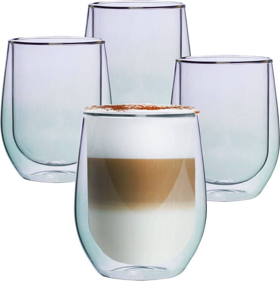 Altom Design Groene Dubbelwandige Koffieglazen Dubbelwandige Theeglazen Cappuccino Glazen 300ML Set Van 2
